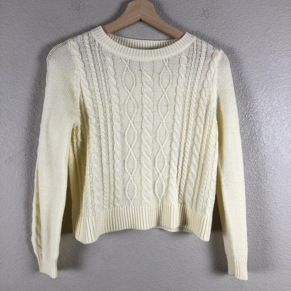 Copper Key Sweater Girl X Large Off White Cable Knit Crop‎ Basic Staple Layering